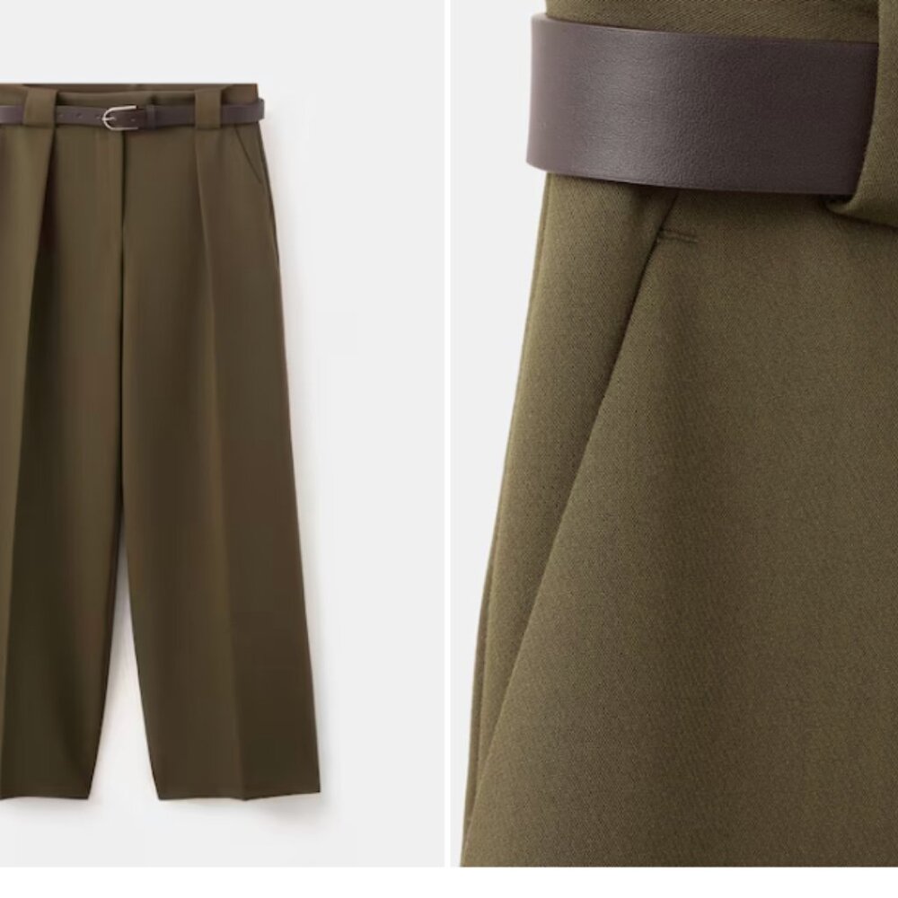 Mango Green Belt Straight Fit Pants - Picture 2 of 4